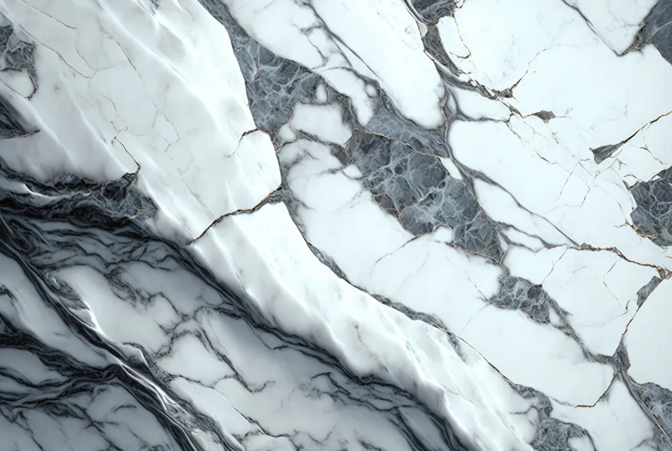 Veined white marble slab
